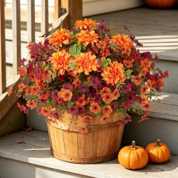 Hrobek Artificial Mums for Outdoors Planter Silk Fake Flower for Fall Decor | 12 Bunches,Orange Brown,UV Resistant,Look Real,Faux Dahlia Plants Outside for Front Door Porch,Patio,Yard,Home Decoration Hrobek Artificial Mums for Outdoors Planter Silk Fake Flower for Fall Decor | 12 Bunches,Orange Brown,UV Resistant,Look Real,Faux Dahlia Plants Outside for Front Door Porch,Patio,Yard,Home Decoration