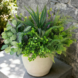 Hrobek Outdoor Faux Plants UV Resistant - 12 Bouquets Realistic Artificial Eucalyptus Fern Lavender Greenery for Patio Garden Front Porch Decor Weatherproof Fake Plants for Outside